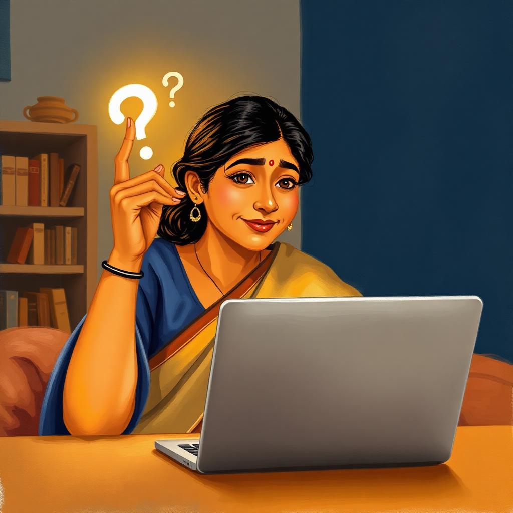 Illustration of a mother raising her hand with a question during an evening video session